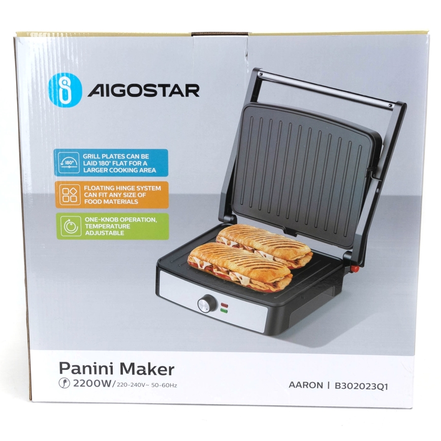 Aigostar - Kontaktigrilli 2200W/230V musta/ruostumaton teräs