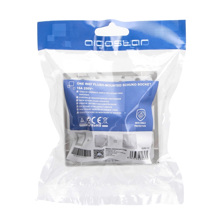 Aigostar - Kotitalouspistorasia kehyksellä SCHUKO 250V valkoinen