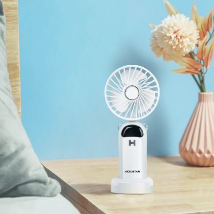 Aigostar - Ladattava käsikäyttöinen tuuletin 4W/5V 1200mAh valkoinen