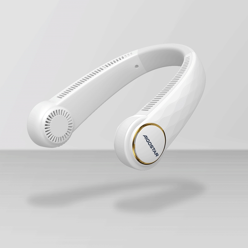 Aigostar - Ladattava kaulan tuuletin 4W/5V 2000mAh valkoinen