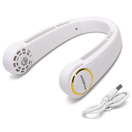 Aigostar - Ladattava kaulan tuuletin 4W/5V 2000mAh valkoinen