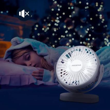 Aigostar - Ladattava pöytätuuletin 4 W / 5 V, 1500 mAh, valkoinen