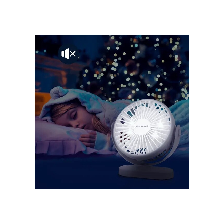 Aigostar - Ladattava pöytätuuletin 4 W / 5 V, 1500 mAh, valkoinen