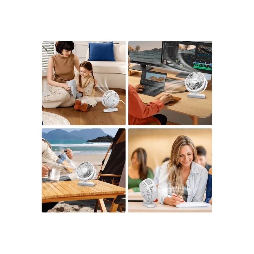 Aigostar - Ladattava pöytätuuletin 4W/5V 1500mAh valkoinen