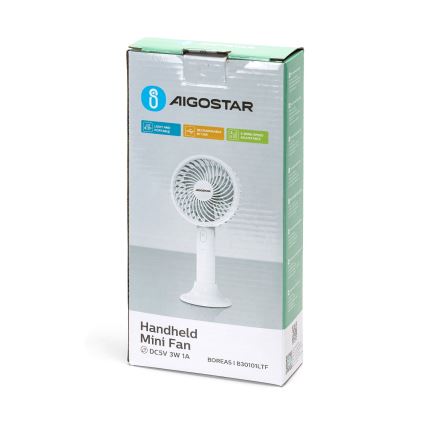 Aigostar - Ladattava taskutuuletin 3W/5V 1500mAh USB valkoinen