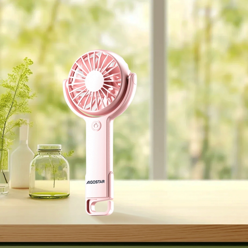 Aigostar - Ladattava taskutuuletin 4,5W/3,7V 1200mAh USB vaaleanpunainen