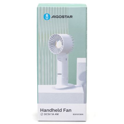 Aigostar - Ladattava taskutuuletin 4W/5V 500mAh USB valkoinen