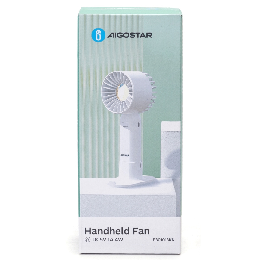 Aigostar - Ladattava taskutuuletin 4W/5V 500mAh USB valkoinen