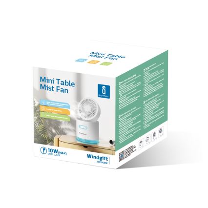 Aigostar - RGB Langaton mini pöytä tuuletin ilmankostuttimella 10W/5V valkoinen