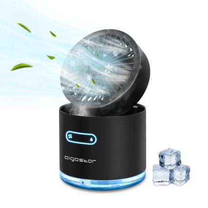 Aigostar - RGB Langaton mini pöytätuuletin sumutehosteella MIST 10W/5V 2000mAh musta