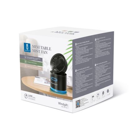 Aigostar - RGB Langaton mini pöytätuuletin sumutehosteella MIST 10W/5V 2000mAh musta