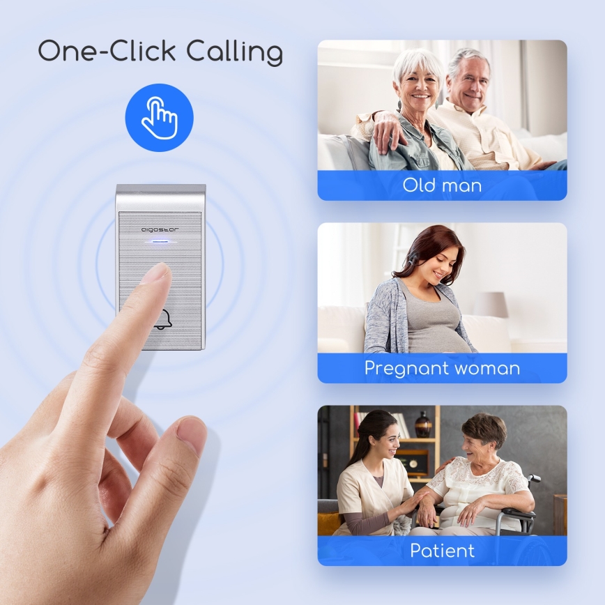 Aigostar - Langaton ovikello 3xAA/12V IP44 hopea