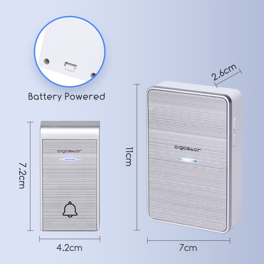 Aigostar - Langaton ovikello 3xAA/12V IP44 hopea