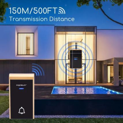 Aigostar - Langaton ovikello 3xAA/12V IP44 musta/kupari