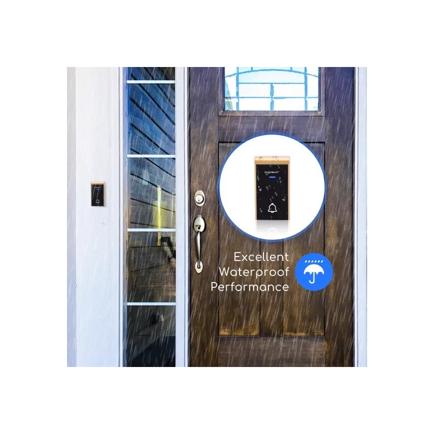 Aigostar - Langaton ovikello 3xAA/12V IP44 musta/kupari