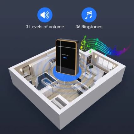 Aigostar - Langaton ovikello 3xAA/12V IP44 musta/kupari