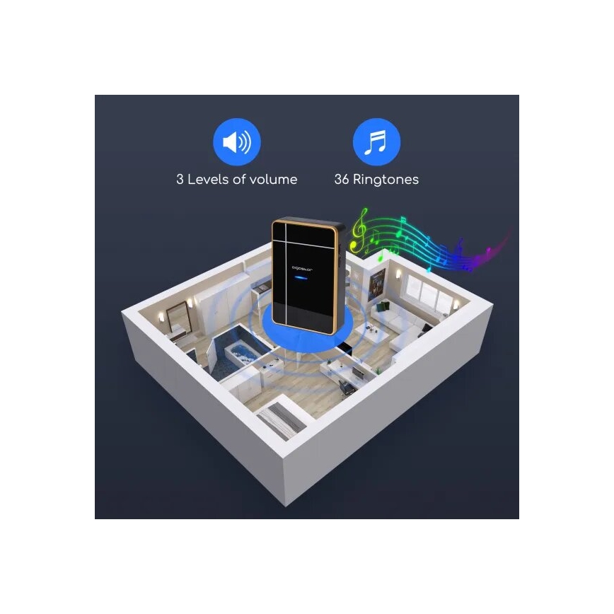 Aigostar - Langaton ovikello 3xAA/12V IP44 musta/kupari