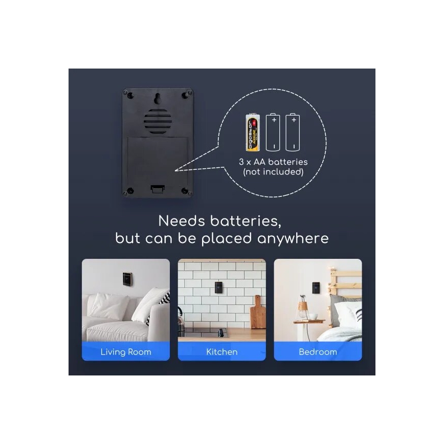 Aigostar - Langaton ovikello 3xAA/12V IP44 musta/kupari