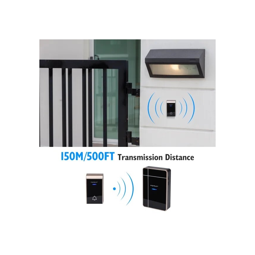 Aigostar - Langaton ovikello 3xAA/12V IP44 musta/kupari