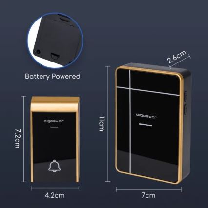 Aigostar - Langaton ovikello 3xAA/12V IP44 musta/kupari