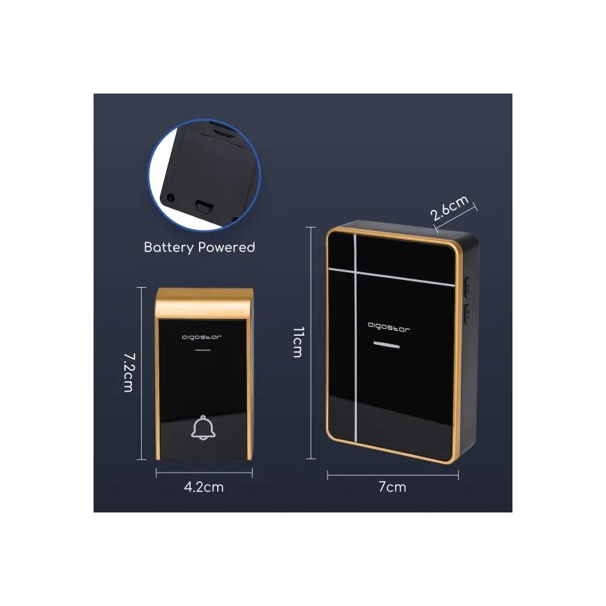 Aigostar - Langaton ovikello 3xAA/12V IP44 musta/kupari