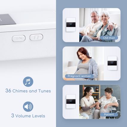 Aigostar - Langaton ovikello 3xAA/12V IP44 musta/valkoinen