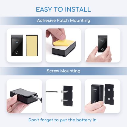 Aigostar - Langaton ovikello 3xAA/12V IP44 musta/valkoinen