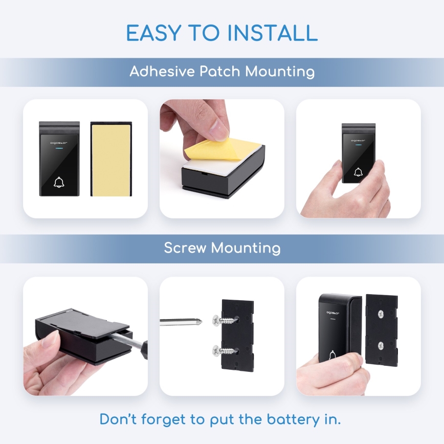 Aigostar - Langaton ovikello 3xAA/12V IP44 musta/valkoinen