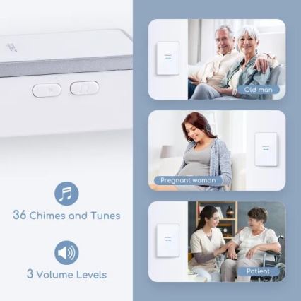 Aigostar - Langaton ovikello 3xAA/12V IP44 valkoinen/hopea