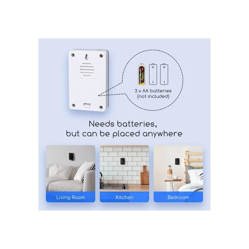 Aigostar - Langaton ovikello 3xAA/12V IP44 valkoinen/hopea