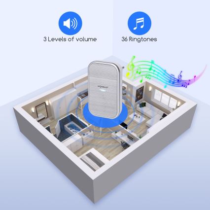 Aigostar - Langaton ovikello pistorasiaan 230V/12V IP44 hopea