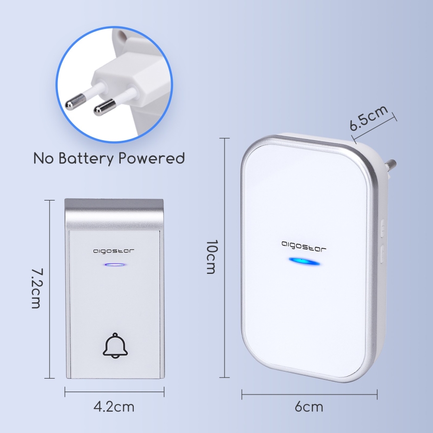 Aigostar - Langaton ovikello pistorasiaan 230V/12V IP44 valkoinen
