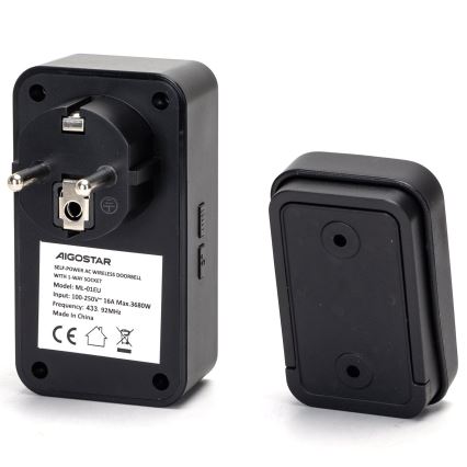 Aigostar - Langaton pistokeovikello 1Z 230V IPX4 musta