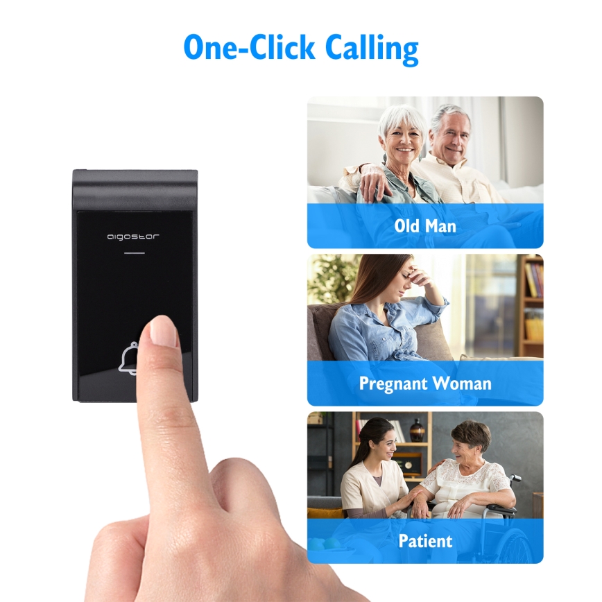 Aigostar - Langaton pistokeovikello 230V/12V IP44 valkoinen/musta