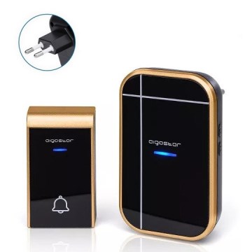 Aigostar - Langaton pistorasiaan kytkettävä ovikello 230 V/12 V IP44 musta