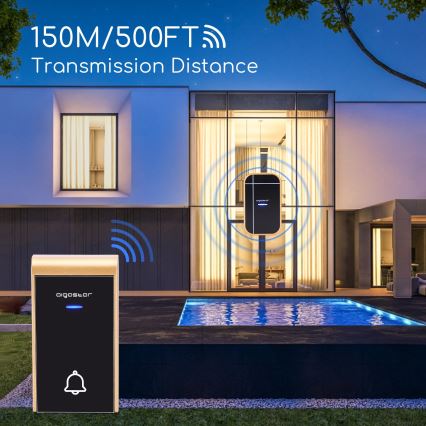 Aigostar - Langaton pistorasiaan kytkettävä ovikello 230 V/12 V IP44 musta