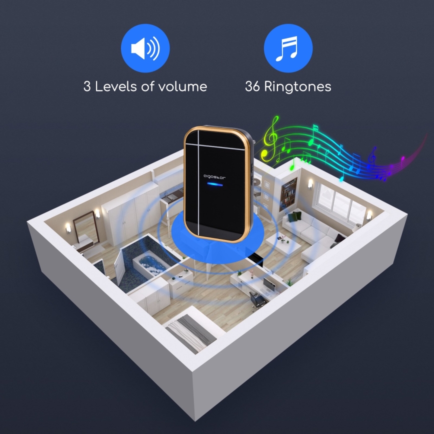 Aigostar - Langaton pistorasiaan kytkettävä ovikello 230 V/12 V IP44 musta