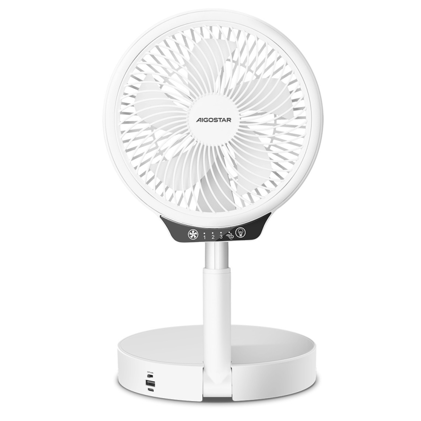 Aigostar - langaton taitettava LED-tuuletin USB-portilla 6,5W/5V 8000 mAh