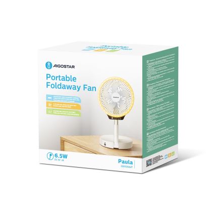 Aigostar - langaton taitettava LED-tuuletin USB-portilla 6,5W/5V 8000 mAh