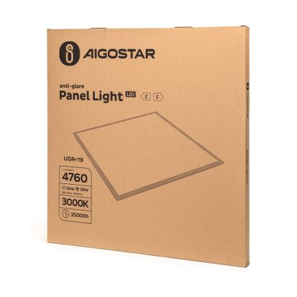 Aigostar - LED-alakatto-paneeli LED/28W/230V Energiatehokas UGR19 3000K 59,5x59,5 cm
