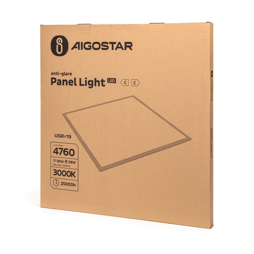 Aigostar - LED-alakatto-paneeli LED/28W/230V Energiatehokas UGR19 3000K 59,5x59,5 cm