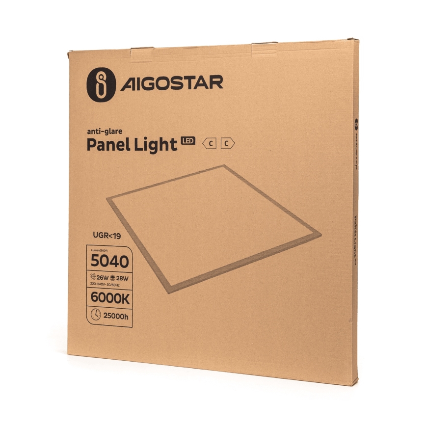 Aigostar - LED-upotettava alakattopaneeli LED/28W/230V, korkea hyötysuhde, UGR19, 6000K, 59,5x59,5 cm