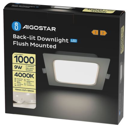 Aigostar - LED-alasvalo LED/9W/230V 4000K 14,5x14,5 cm valkoinen