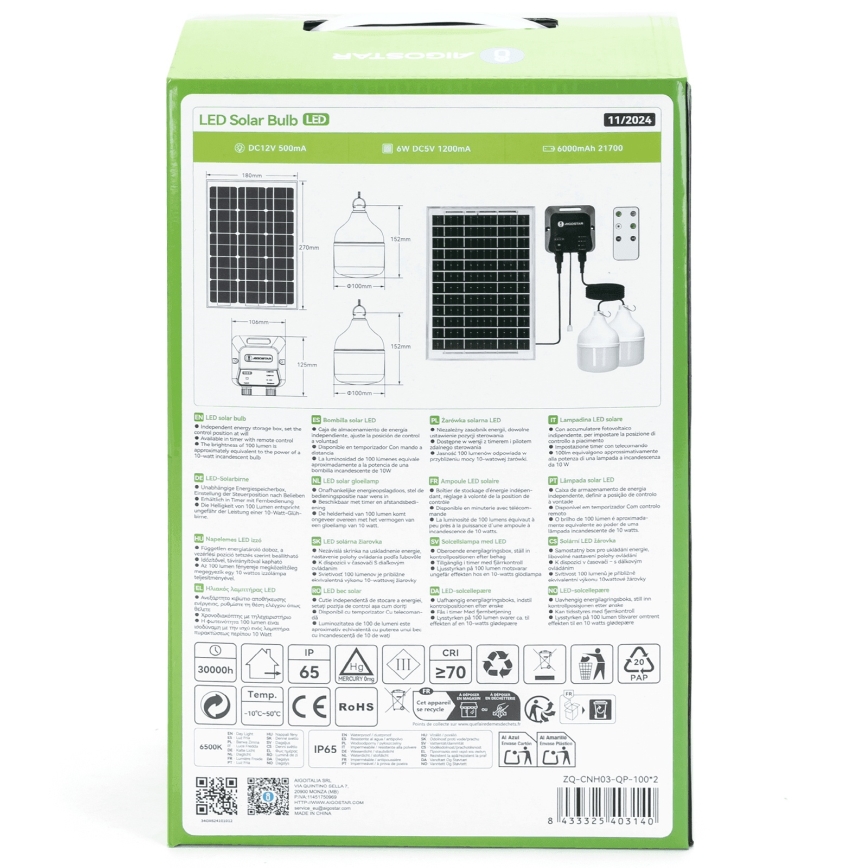 Aigostar - LED-aurinkovalaisin 2xLED/35W/12V 6000 mAh 6500K IP65 halkaisija 10 cm + kaukosäädin