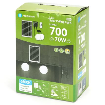 Aigostar - LED-aurinkokattovalaisin anturilla 2xLED/35W/3,7V 6000 mAh IP65 + kaukosäädin