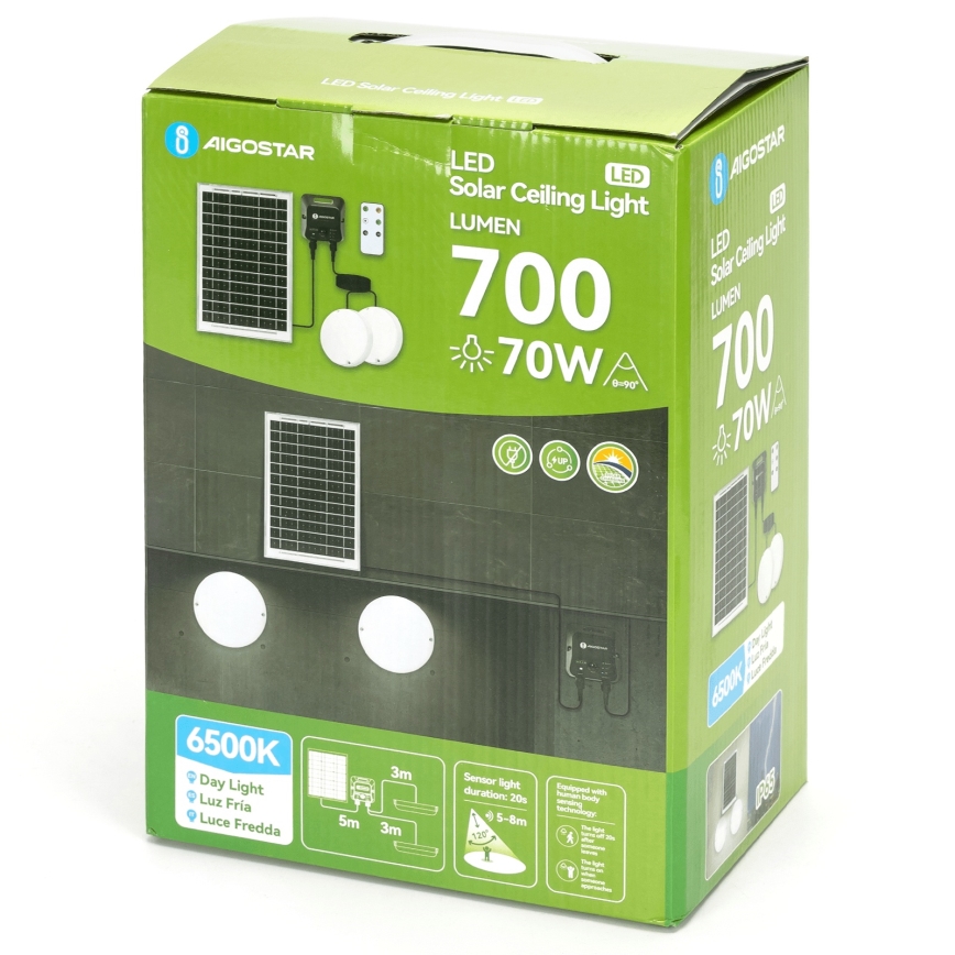 Aigostar - LED-aurinkokattovalaisin anturilla 2xLED/35W/3,7V 6000 mAh IP65 + kaukosäädin