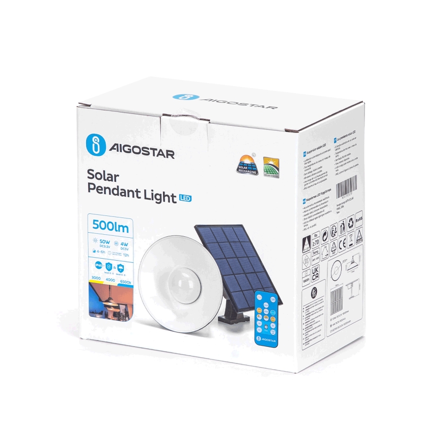 Aigostar - LED himmennettävä aurinkokattovalaisin köydellä LED/3,2V 3000K/4000K/6500K 5000 mAh IP65 + kaukosäädin