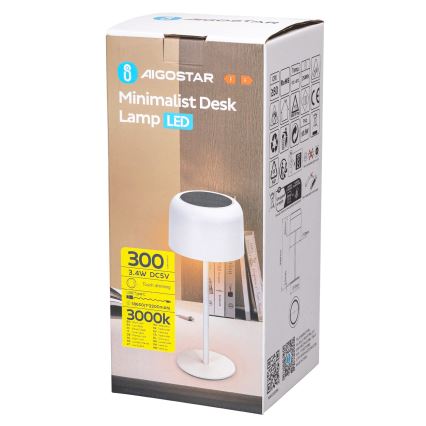 Aigostar - LED aurinkokäyttöinen himmennettävä ladattava pöytälamppu LED/3W/5V 2200mAh valkoinen IP54