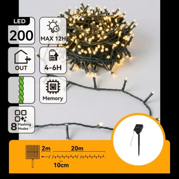Aigostar - LED-aurinkokäyttöinen jouluketju 200xLED/8 toimintoa 22m IP65 lämmin valkoinen 800mAh