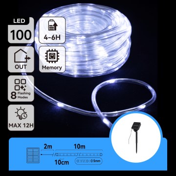 Aigostar - LED aurinkokäyttöinen joulukoristevalosarja 100xLED/8 toimintoa 12m IP65 kylmä valkoinen 800 mAh